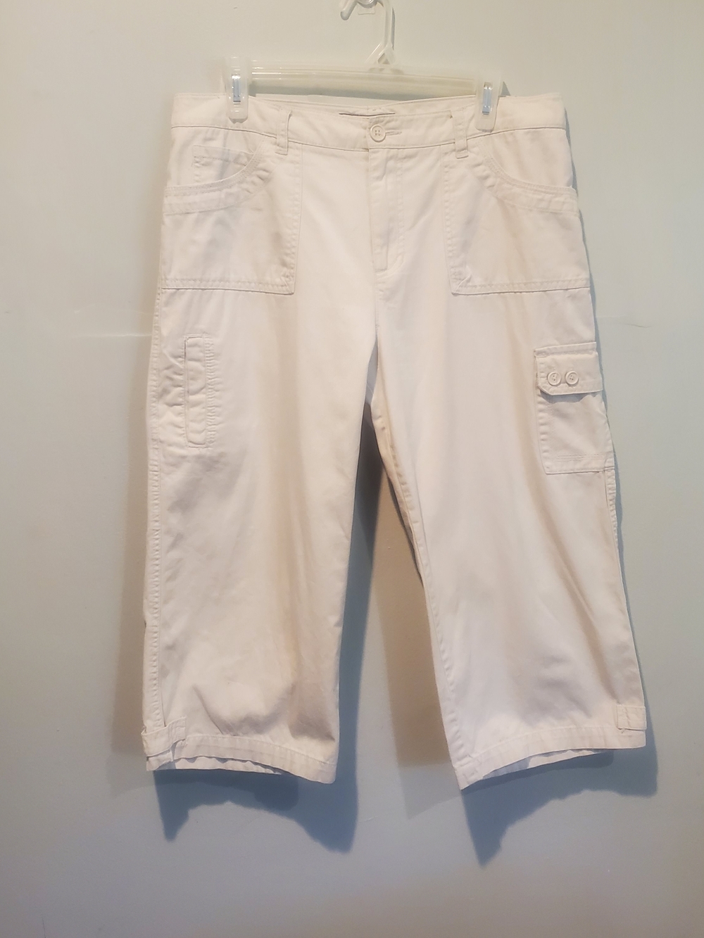Carribean Joe 3/4 Length White Cargo Pants 100% Cotton Y2K Vtg Relaxed Fit